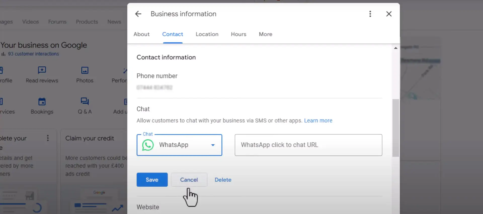 Google Business Profile WhatsApp