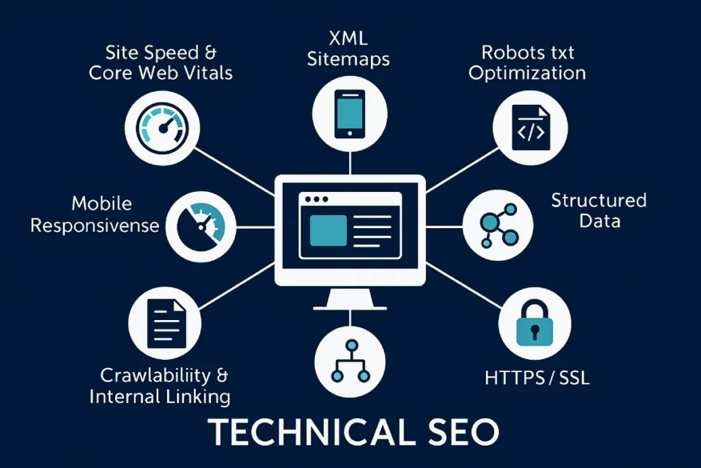 Infographic illustrating what is technical SEO