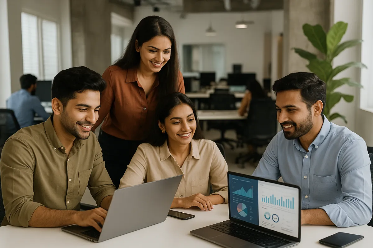 Indian digital marketing team collaborating on types of SEO strategies.