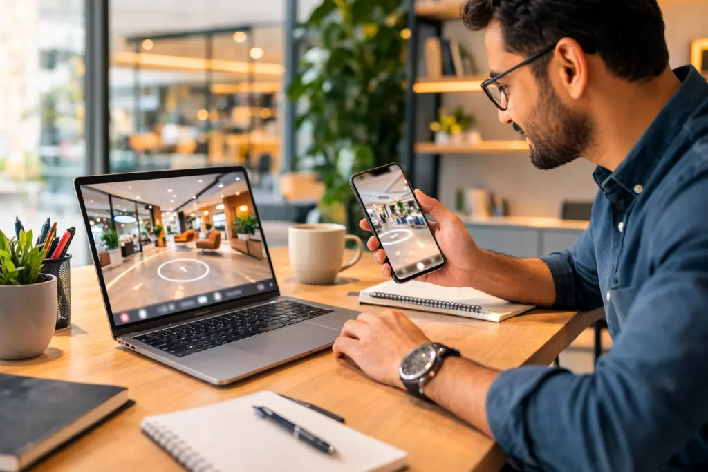 Founder using a 360 degree virtual tour for business discovery