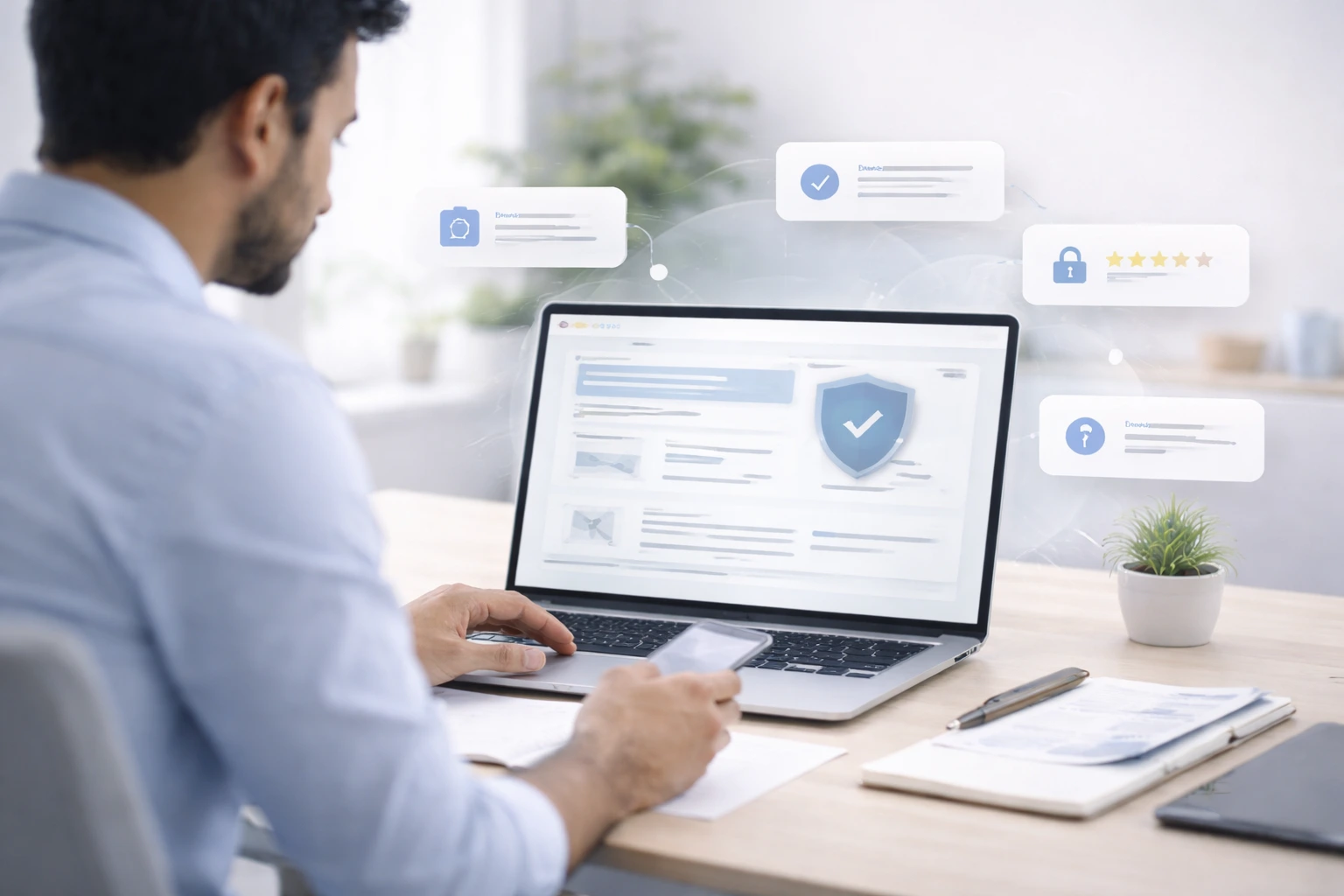 A clean visual that highlights transparency, security, honest business signals, and content reliability.