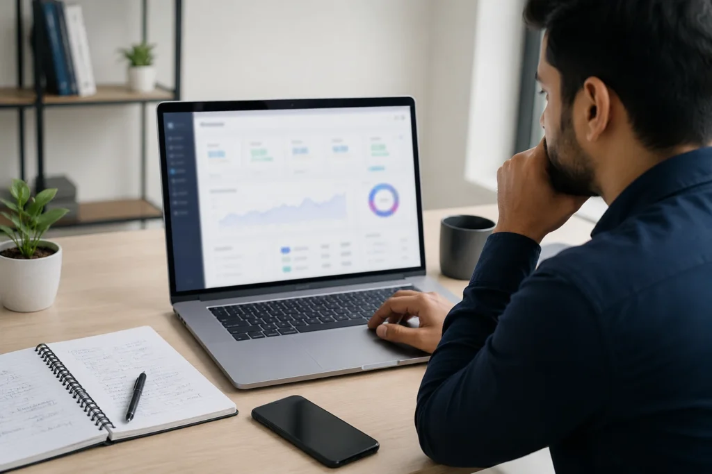Checking DA PA scores with SEO tools on laptop