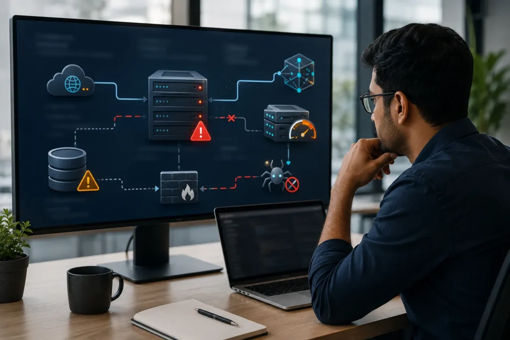 Developer diagnosing HTTP server errors and crawl failures