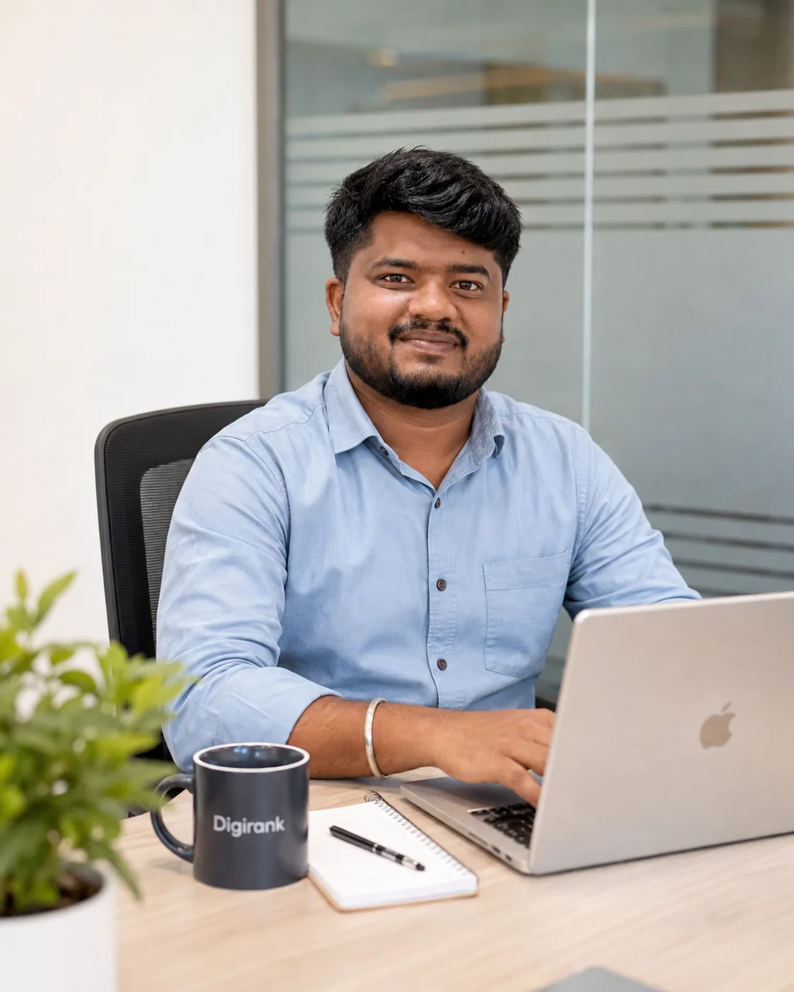 Digirank co-founder working at the Bangalore office