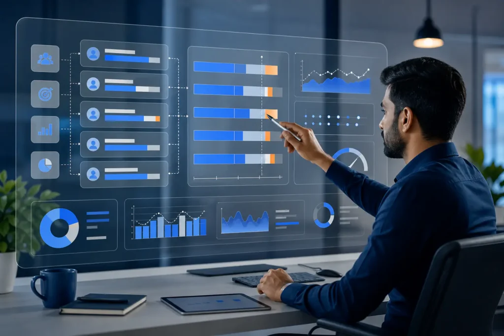 Google Ads budget planning dashboard showing campaign allocations and measurement