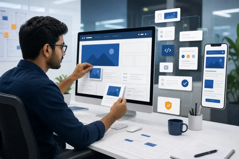 Website design scope planning with responsive layouts, components and integrations